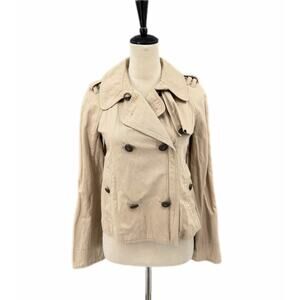 Juicy Couture Khaki Long Sleeve Double Breasted Ruffle Cotton Trench Jacket